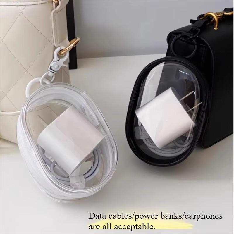 Cable Winder Keychain - Draagbare mini-opbergtas met doorzichtige rits -