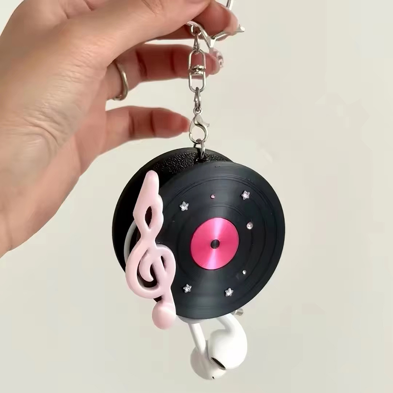 Cable Winder Keychain - Koreaanse retro vinylplaat hoofdtelefoon kabel organizer