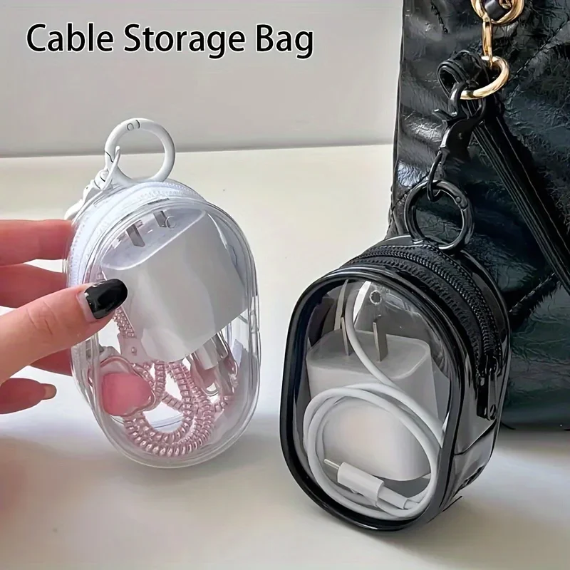 Cable Winder Keychain - Draagbare mini-opbergtas met doorzichtige rits -